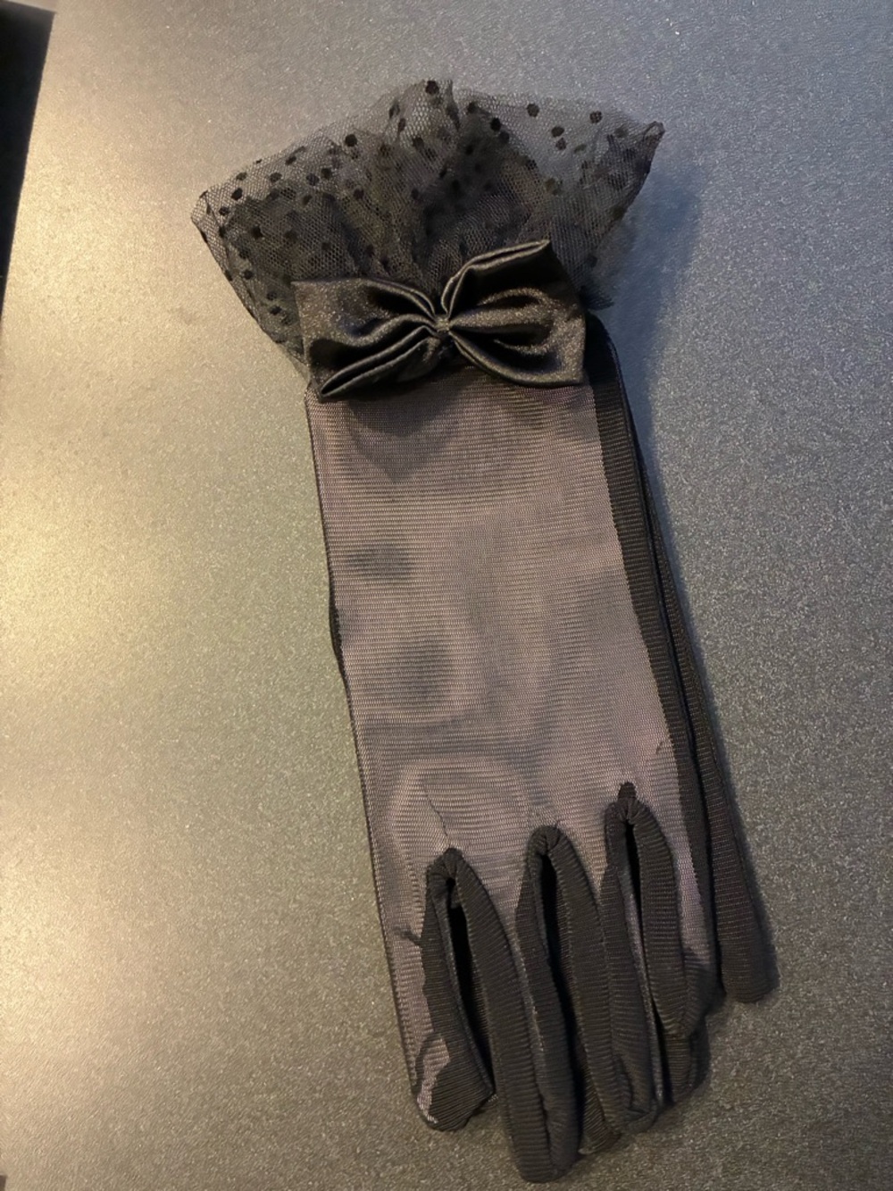 Black Bow Accent Lace Tea Party, Wedding, Funeral Dress Gloves